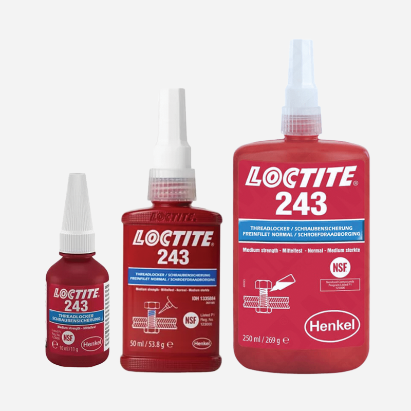 Klej anaerobowy Loctite 243 Średnia wytrzymałość, Niebieski, Do zabezpieczenia metalowych gwintów, śrub, do metali, stali nierdzewnej, aluminium