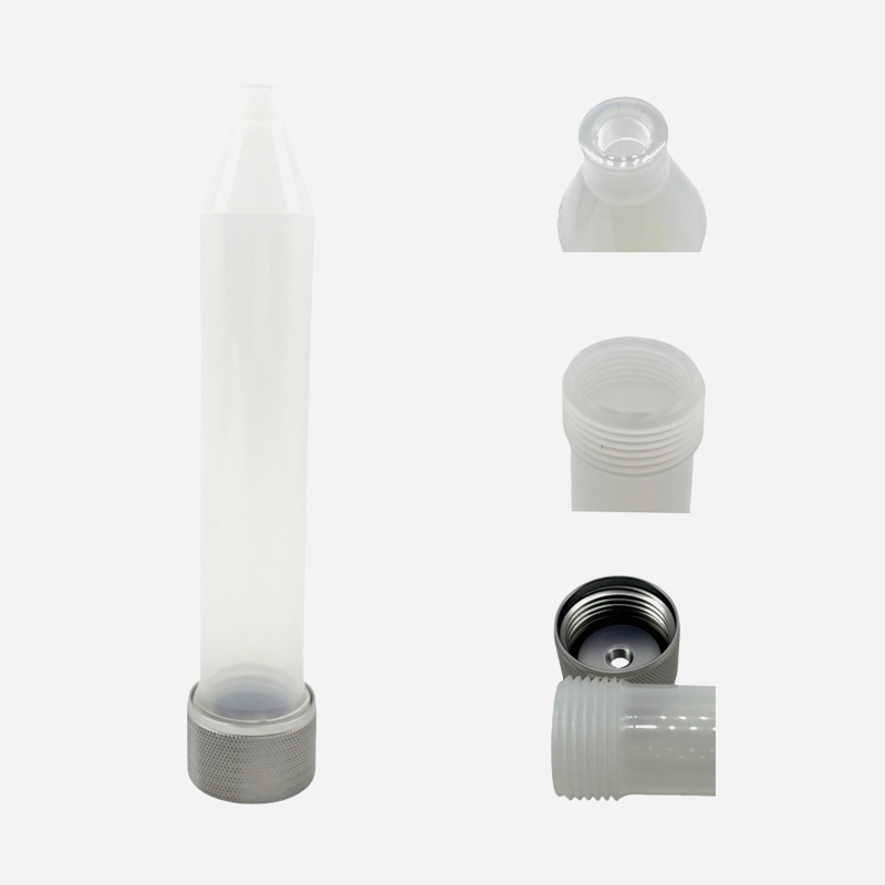 Strzykawka ciśnieniowa wielokrotnego użytku z gwintem wewnętrznym 100 ml do kleju / żywic / past, zestaw tuba + tłok + aluminiowa nakrętka