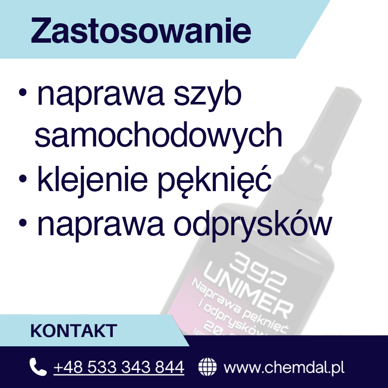 Zestaw do naprawy pęknięć na szybach Klej UV Unimer 392 + Latarka UV do utwardzania kleju + Okulary ochronne